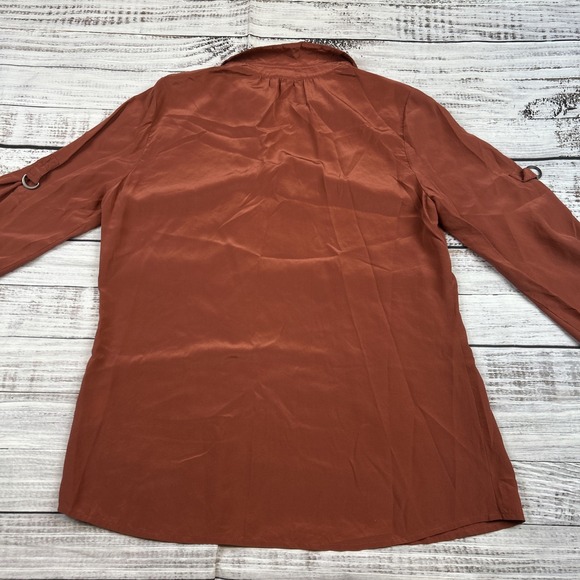 Eileen Fisher Shirt Womens Small Red Salmon 100% Silk Popover Blouse Long Sleeve - Picture 9 of 9